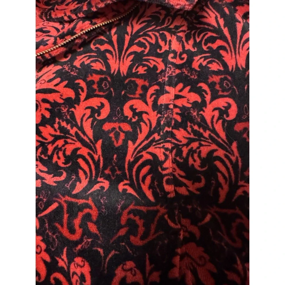 Charter Club Women's‎ SZ P/M Red Black Damask Velvet Zip Up Bomber Jacket Soft